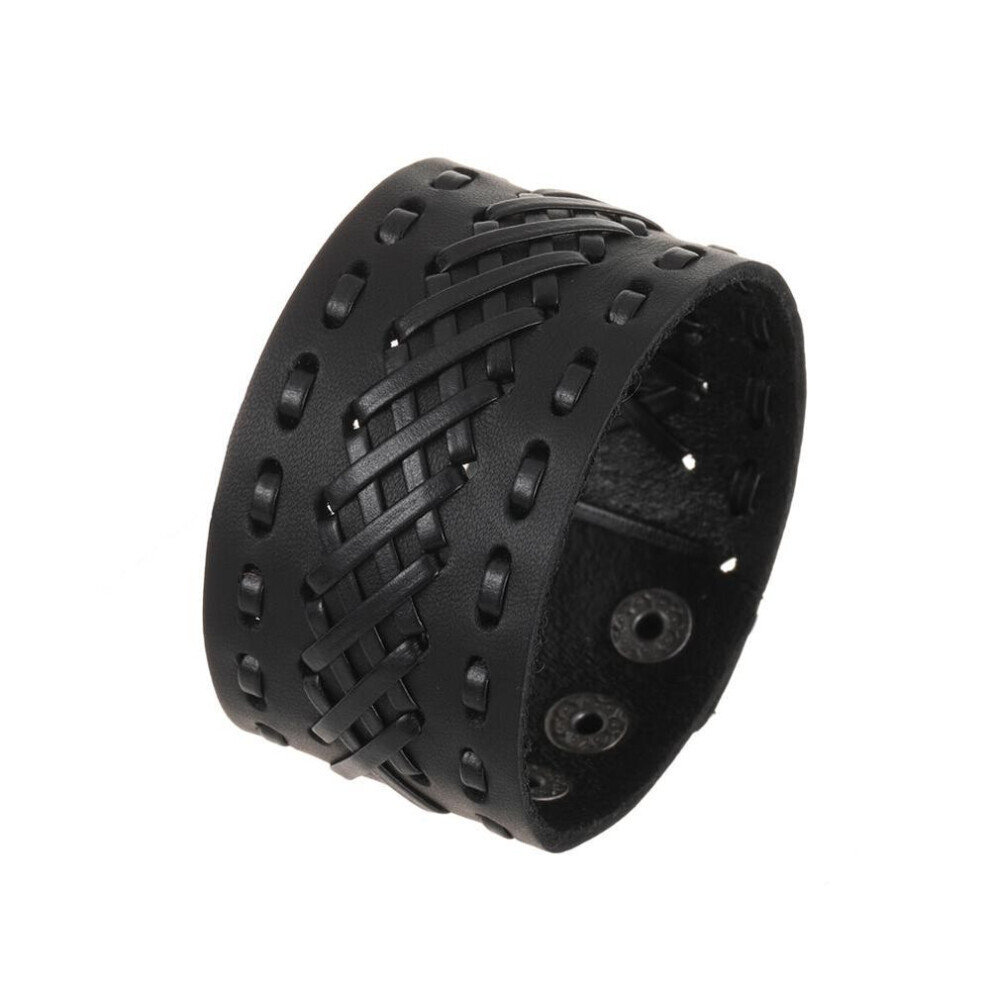 Maxpower (Black) Charm Jewelry Handmade Weave Cuff Genuine Leather Bracelet Men