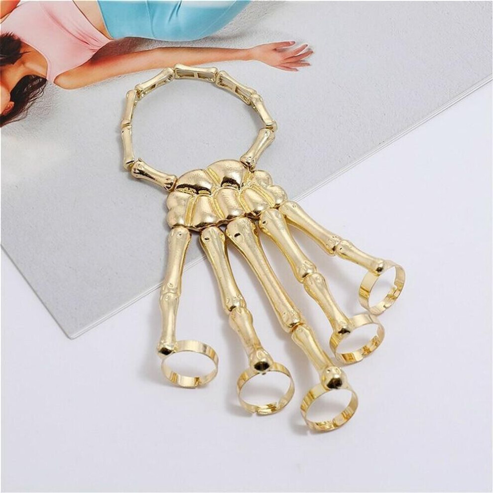 Maxpower (Gold) Halloween Bracelet For Gothic Punk Hand Skull Skeleton Elasticity Adjustable Bracelet Bangles Party Accessories Gold