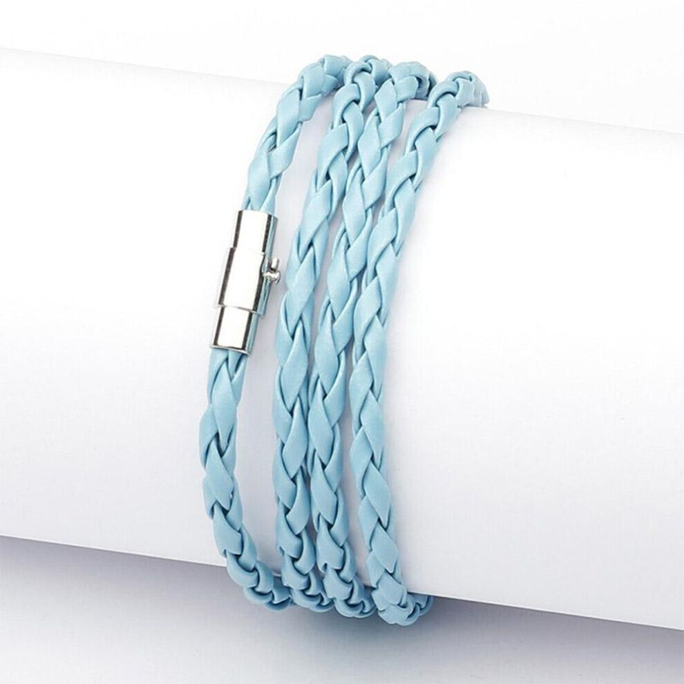 (light blue) Fashion Wristband Wrap Cuff Unisex Women Men Pu Leather Bracelet Jewelry Gifts