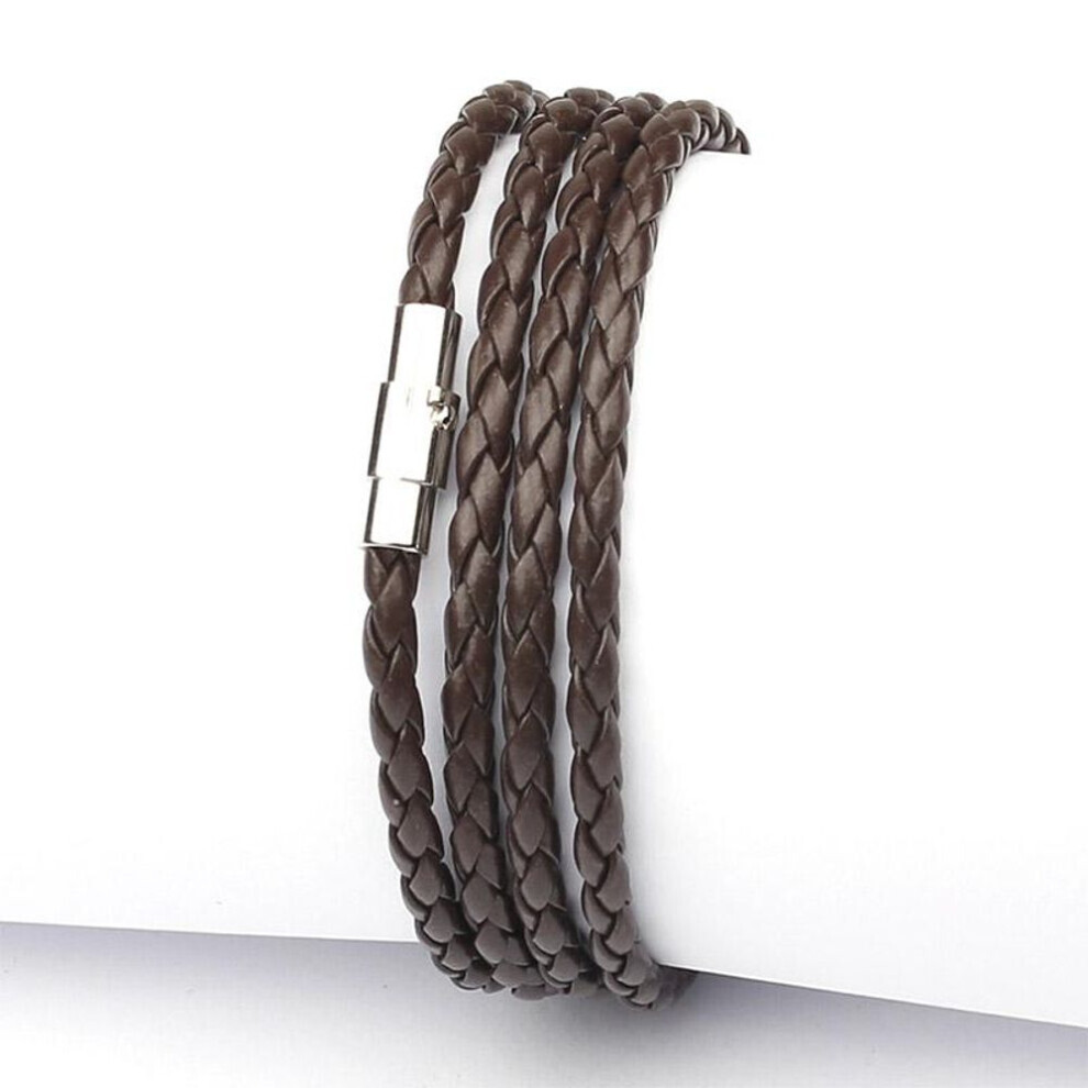 (coffee) Fashion Wristband Wrap Cuff Unisex Women Men Pu Leather Bracelet Jewelry Gifts