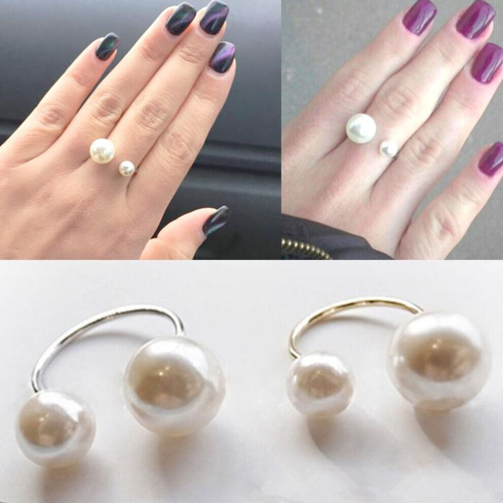 (gold) Engagement Rings For Women Adjustable Open Cuff Imitation Pearl Ring Gifts For Women Girls Silver Gold Color Hand Jewelry