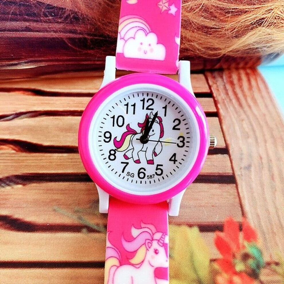 Maxpower (Rose ) Cute Silicone Children Watches Cartoon Unicorn Boys Girls Kids Wristwatch Gifts Clock Accessory Red
