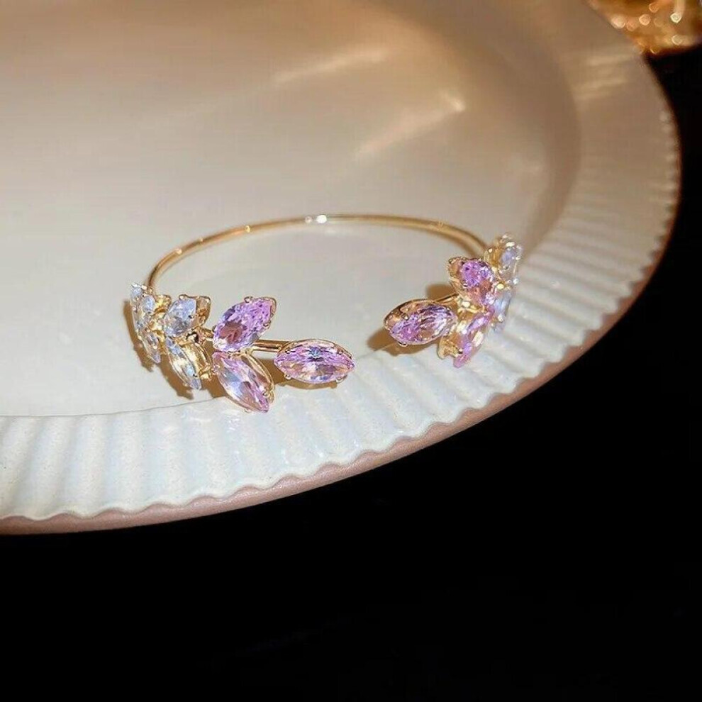 Maxpower (Pink) Korean Exquisite Simple Leaf Open Bracelet Elegant Fashion Butterfly Sweet Bracelet Women Jewelry
