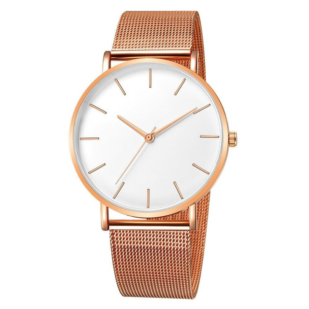(2) Women Watch Rose Gold Femme 2021 Women&apos;s Mesh Belt Ultra-thin Fashion Luxury Wrist Watches