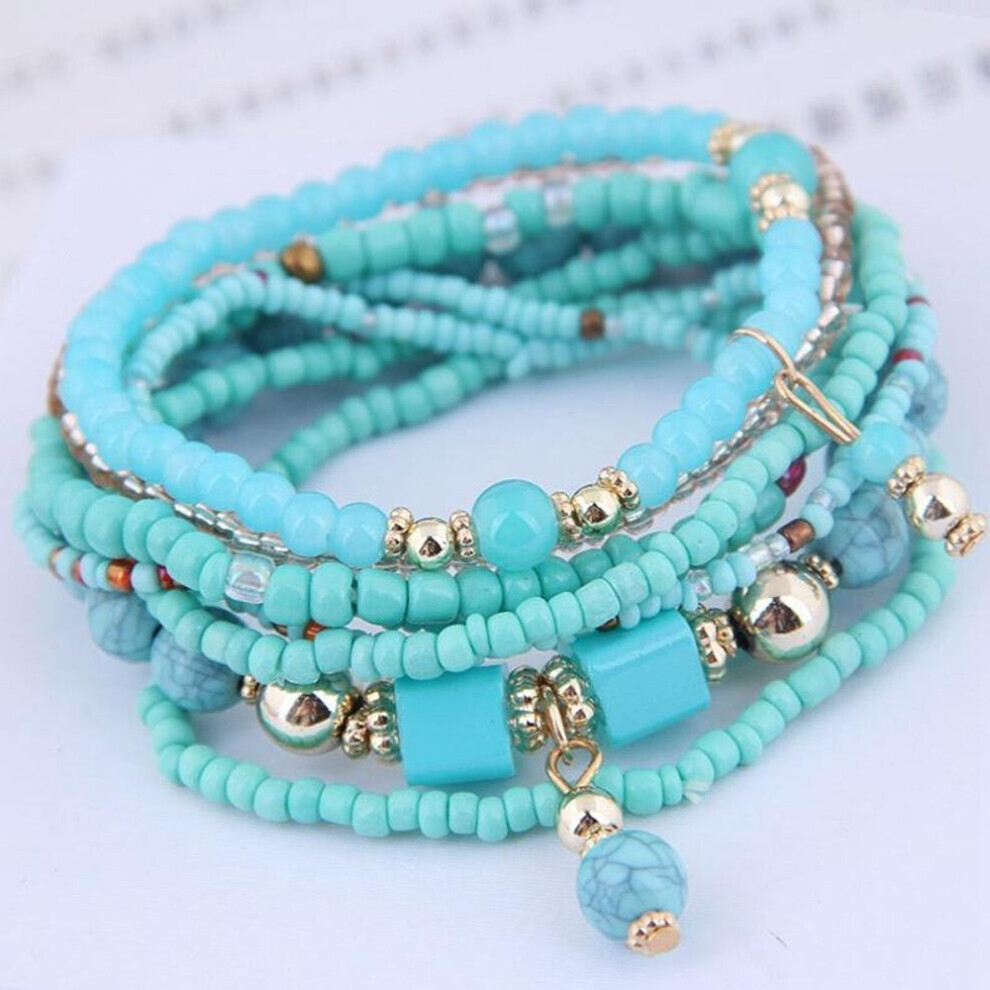 Maxpower (Blue) 5 Colors Women Bohemian Multilayer Bracelet Creative Turquoise Beaded Bangle Fashion Jewelry Blue,Green