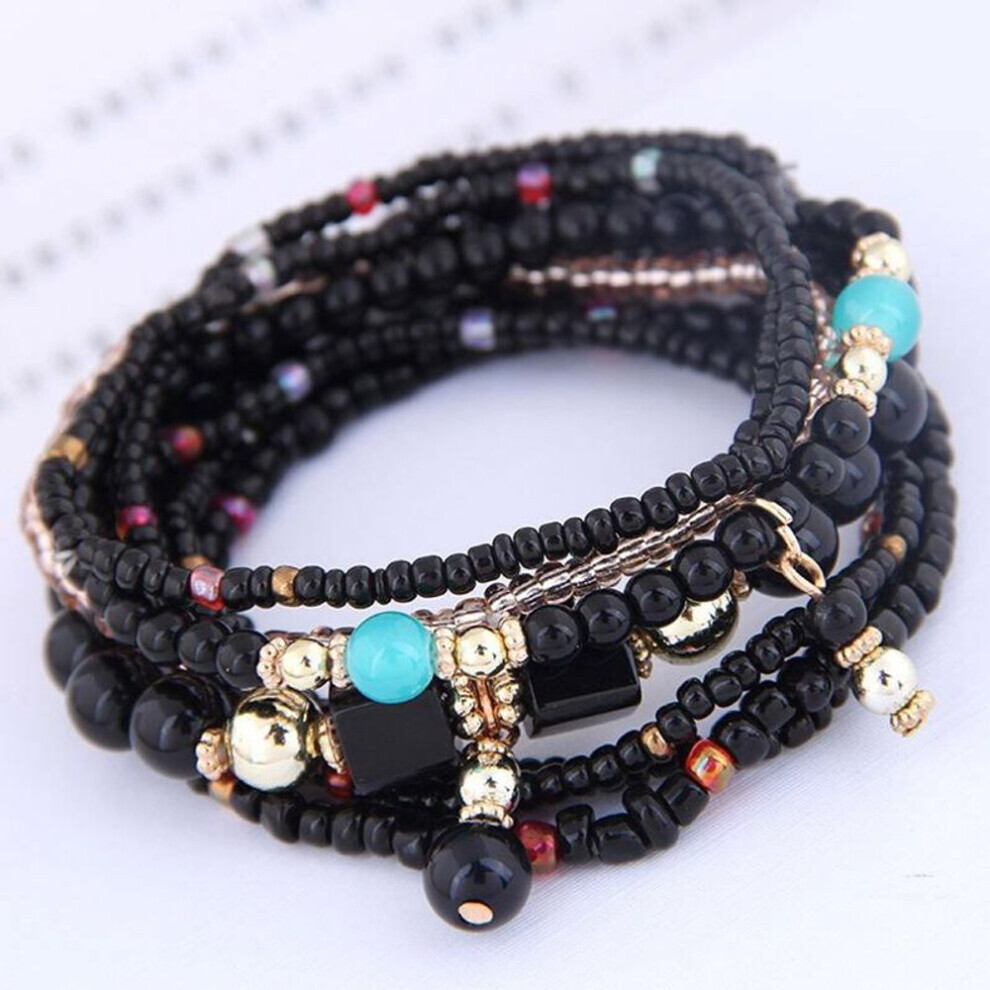 (black) 5 Colors Women Bohemian Multilayer Bracelet Creative Turquoise Beaded Bangle Fashion Jewelry