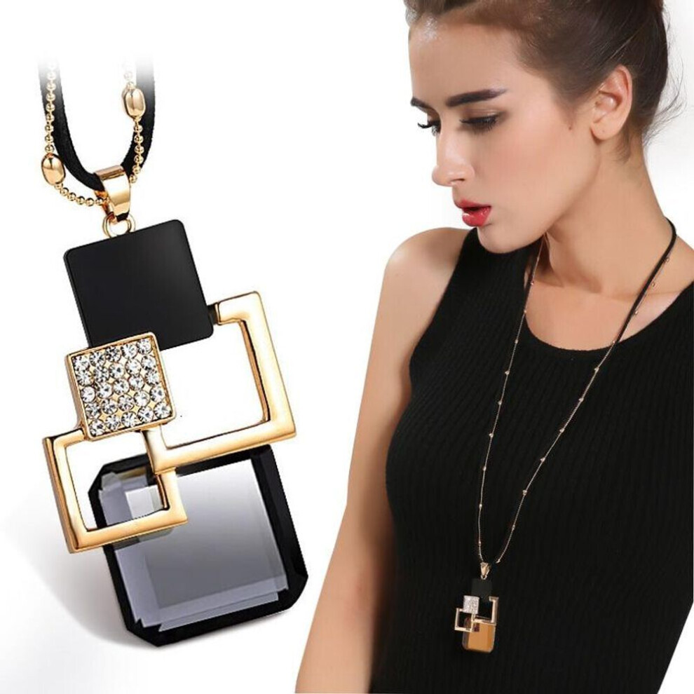 Maxpower (Gray) Fashion Crystal Geometric Necklaces & Pendant For Women Collier Femme Long Statement Sweater Chain Necklace Jewelry Accessories Grey