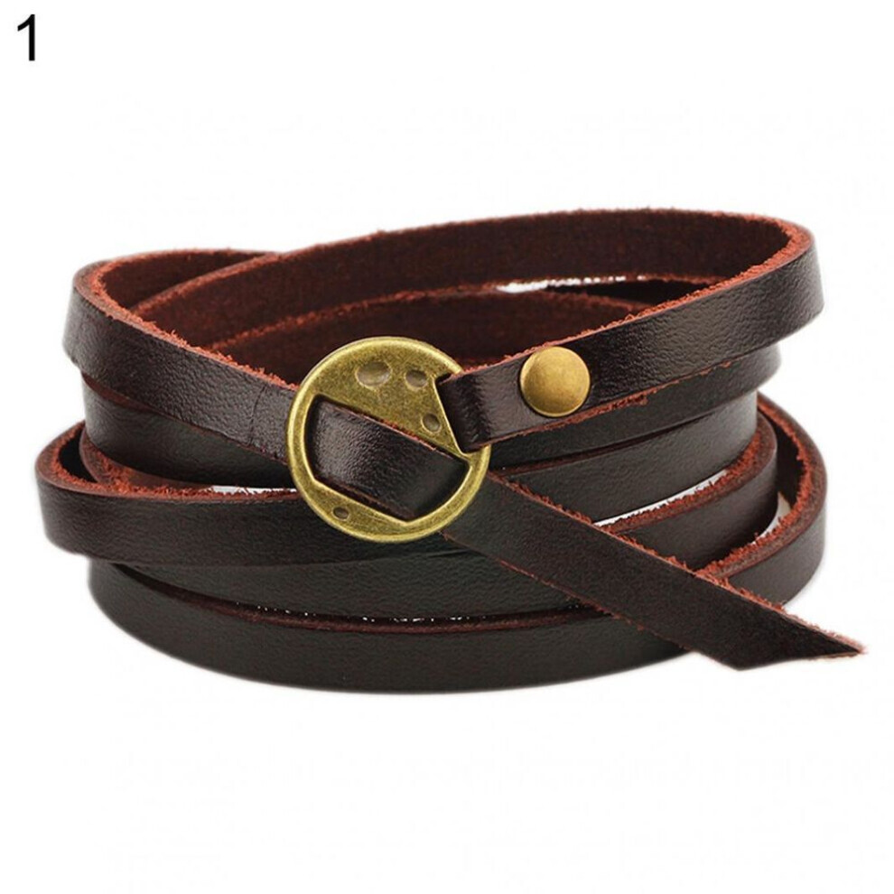 (dark coffee) Women&apos;s Men&apos;s Faux Leather Bracelet Vintage Multilayer Letter Bangle Cuff Gift