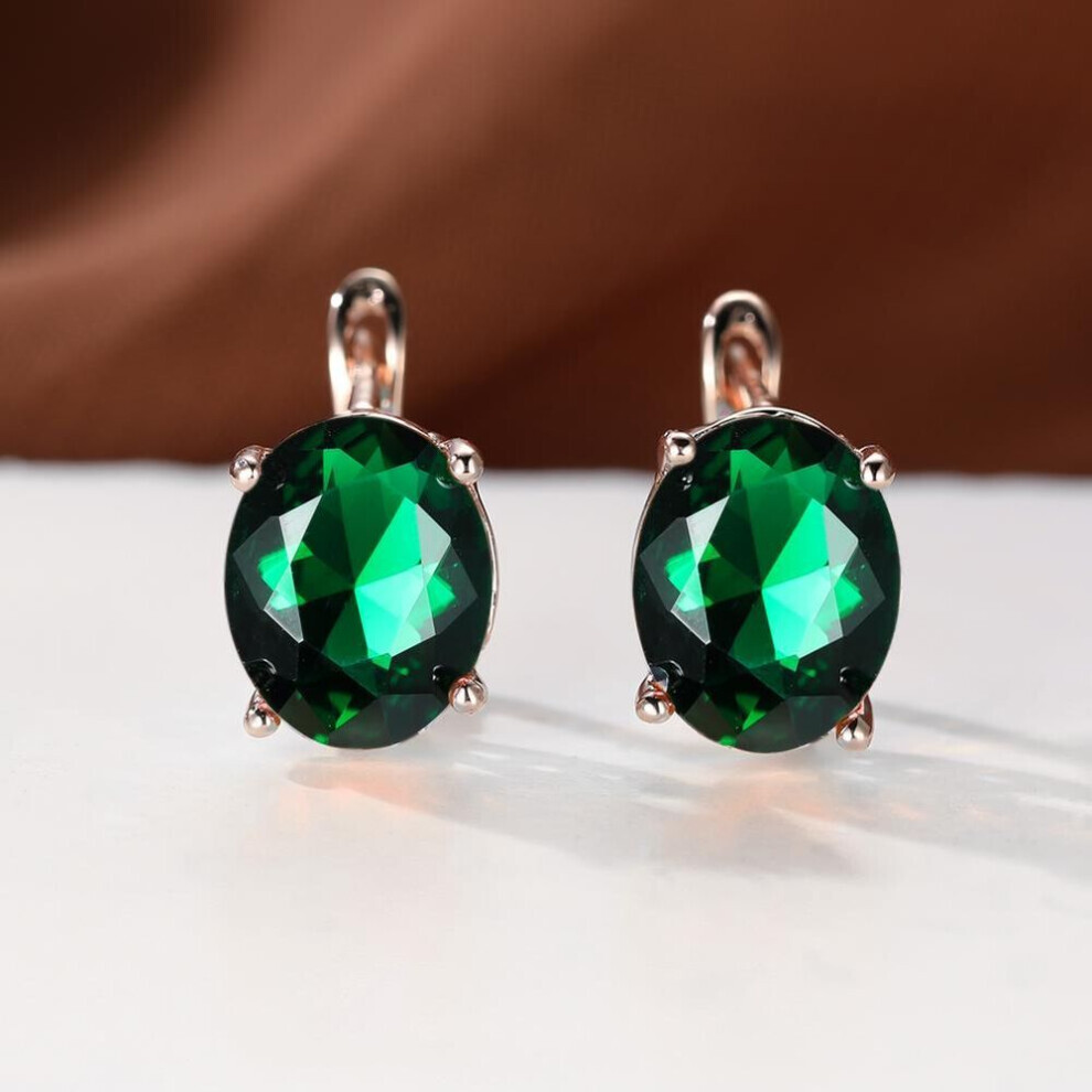 (green) Vintage Oval Cut Drop Stud Earrings Rose Golden Color Hoop Earrings For Women Bride Wedding Engagement Jewelry Gifts