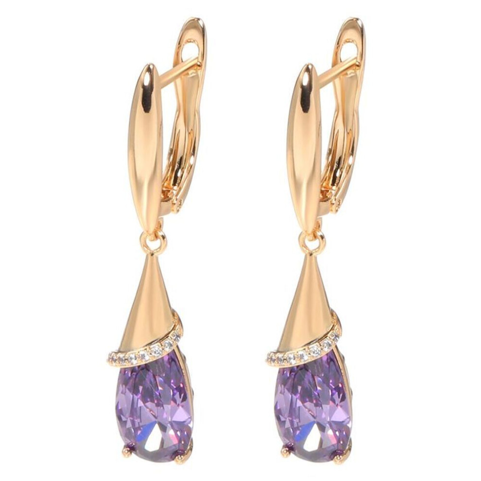 (purple) Kinel Purple Zircon Drop Earrings For Women With Rose Gold Color