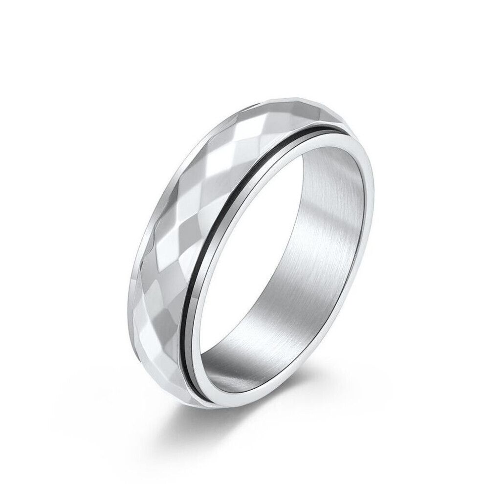 (silver, 12#) Simple Unisex Rhombus Faceted Hip Hop Ring For Men Women Stainless Steel Couple Finger Ring Stress Relief Anxiety Wedding Jewellery For Male