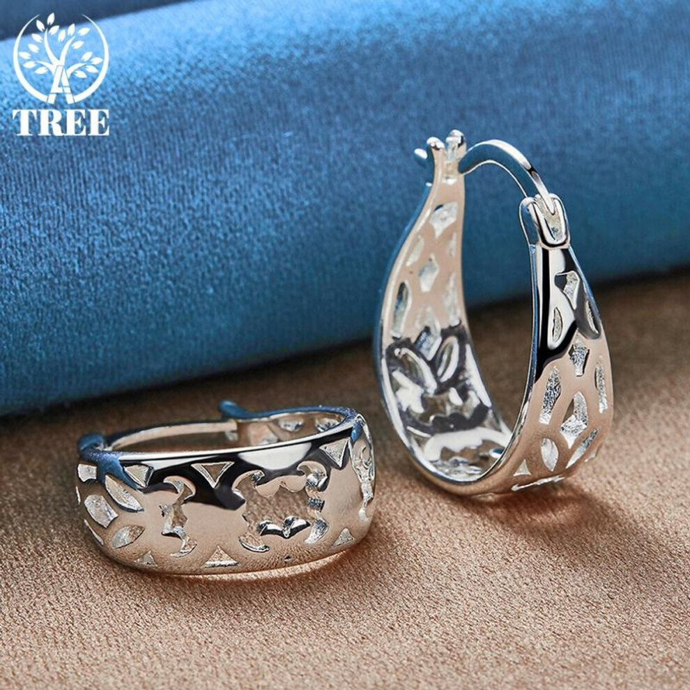 Maxpower (2.10*1.60Cm) 925 Sterling Geometric Hollow Hoop Earring Jewelry Silver