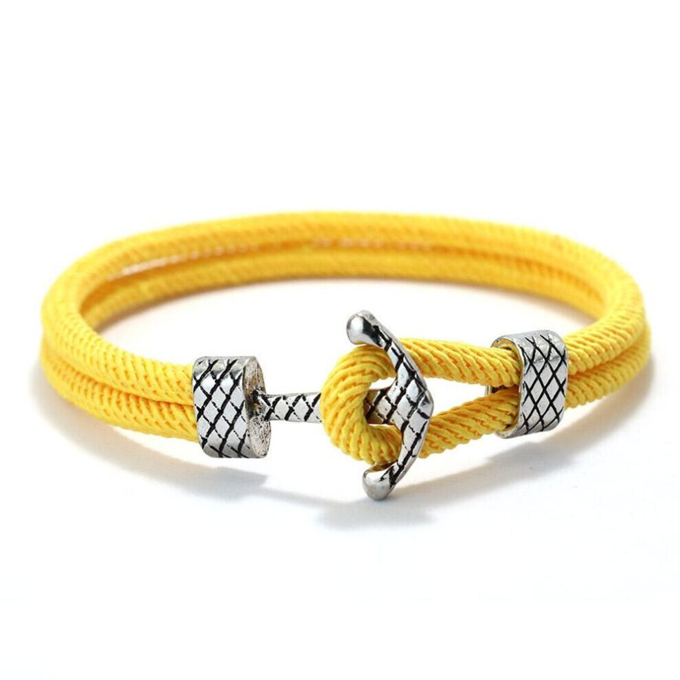 Maxpower (Yellow) 4Mm Handmade Milan Rope Bracelet Antique Silver Color Anchor Braclet For Men Cool Armband Jewelry Homme