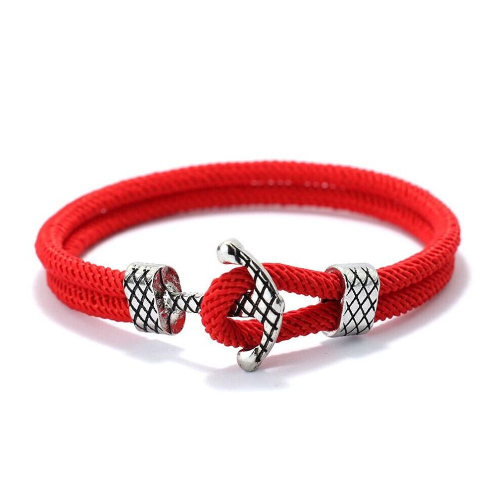 Maxpower (Red) 4Mm Handmade Milan Rope Bracelet Antique Silver Color Anchor Braclet For Men Cool Armband Jewelry Homme