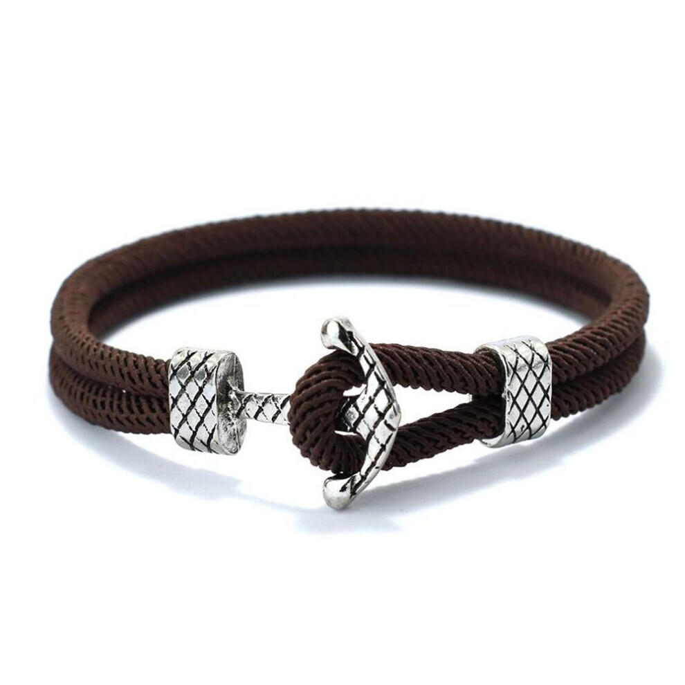 Maxpower (Brown) 4Mm Handmade Milan Rope Bracelet Antique Silver Color Anchor Braclet For Men Cool Armband Jewelry Homme