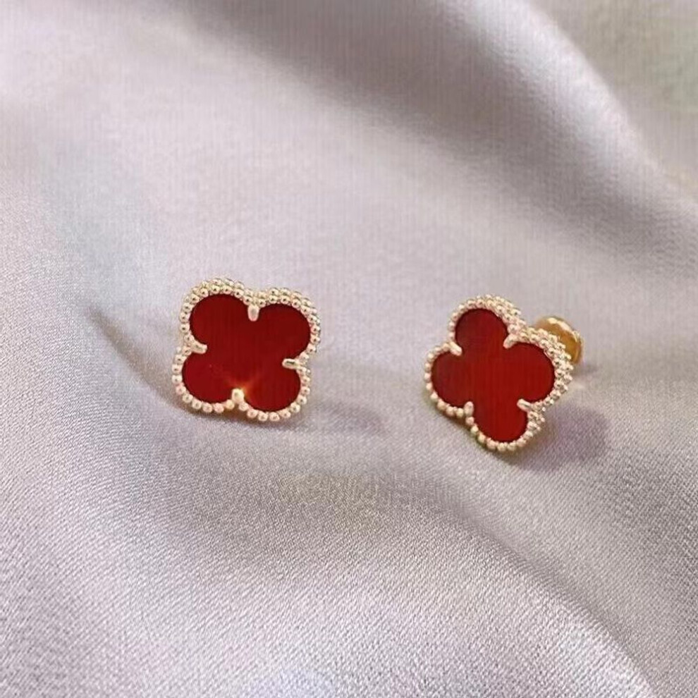 Maxpower (Red) Four-Leaf Clover Titanium Steel Earrings Light Luxury High-Level Sense Of Women's Earrings Red