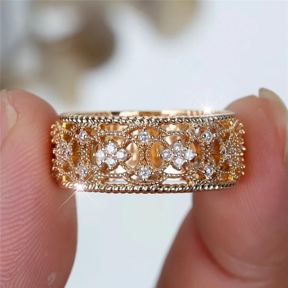 (gold,white, 6) Charm White Zircon Engagement Rings For Women Gold Color Hollow Out Wedding Bands Jewelry Party Gifts