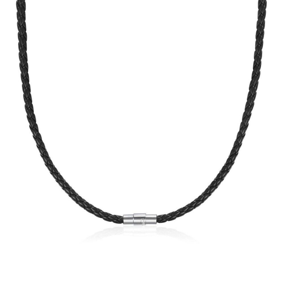 (black, 75cm-4mm) 4/6/7mm Mens Black Braided Leather Cord Stainless Steel Necklace Magnetic Clasp