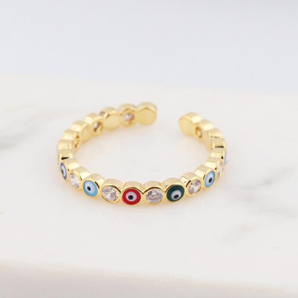 (A) New Bohemia Lucky Turkish Blue Evil Eye Rings Dripping Oil Open Adjustable Finger Rings for Women Jewelry Gift