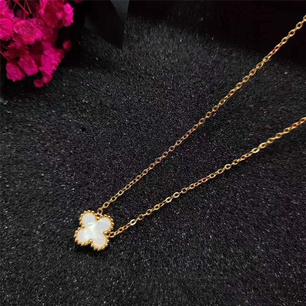 Maxpower (White) Four-Leaf Clover Necklace Double-Sided Lucky Grass Titanium Steel Does Not Lose Colour Women's Necklace Classic Fashion Collarbone Chain White