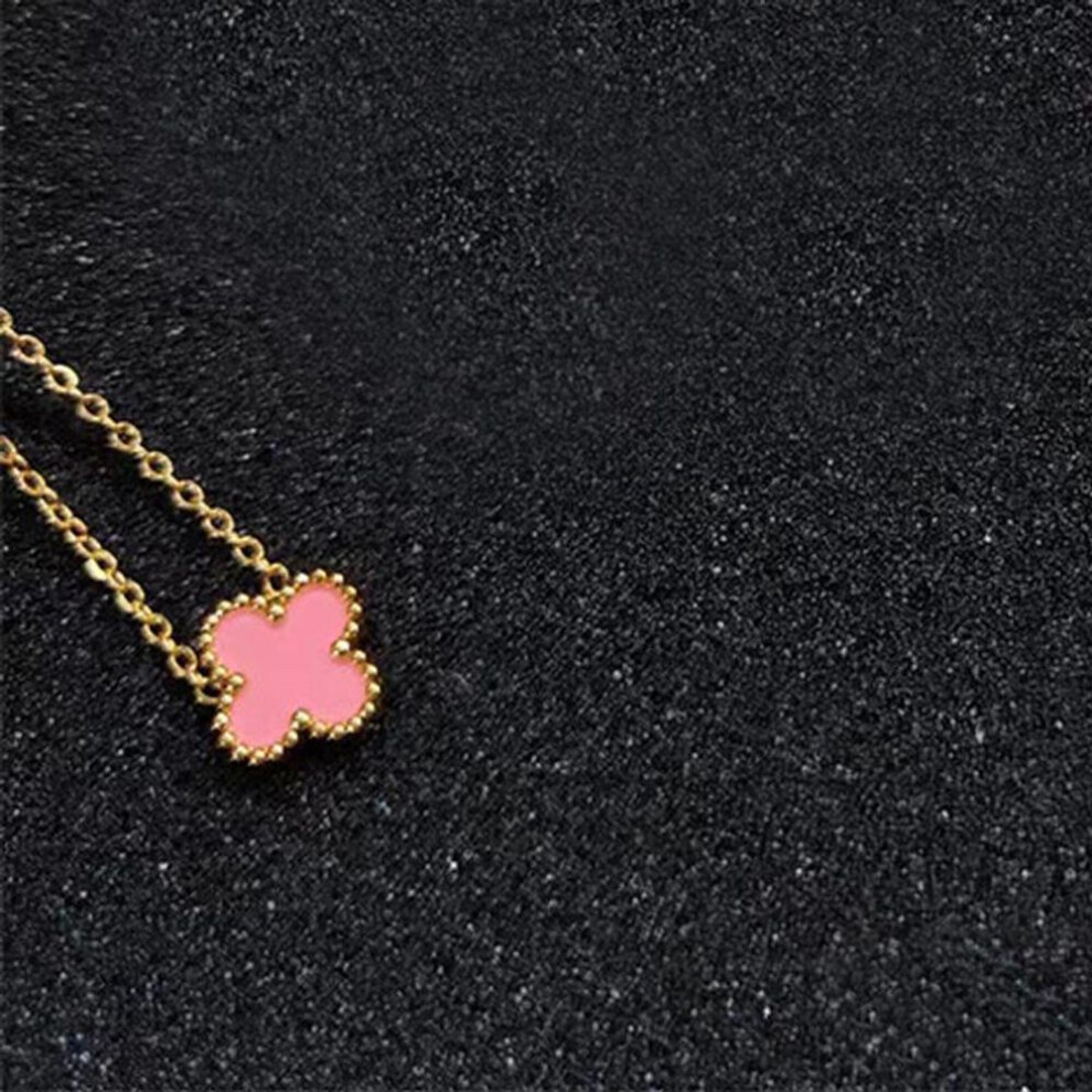 Maxpower (Pink) Four-Leaf Clover Necklace Double-Sided Lucky Grass Titanium Steel Does Not Lose Colour Women's Necklace Classic Fashion Collarbone Chain Pink