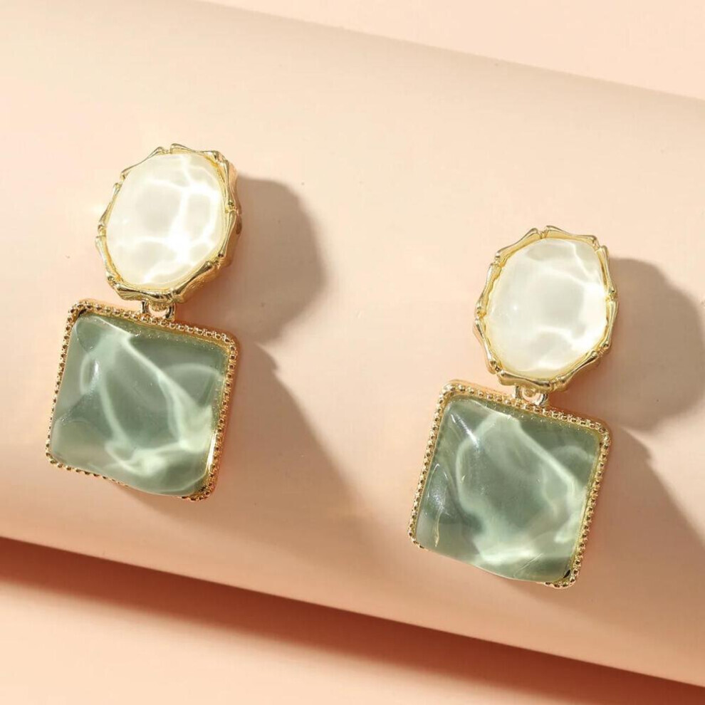 (Green) Trendy Colorful Resin Square Stud Earrings For Women French Earrings Fashion Jewelry Gifts
