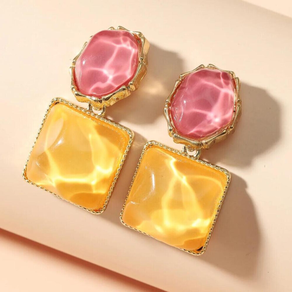 Photos - Earrings MAXPOWER Trendy Colorful Resin Square Stud For Women French Fashion Jewelry Gifts (Orange)