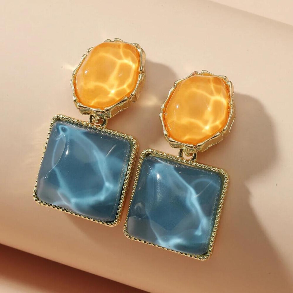 (Blue) Trendy Colorful Resin Square Stud Earrings For Women French Earrings Fashion Jewelry Gifts
