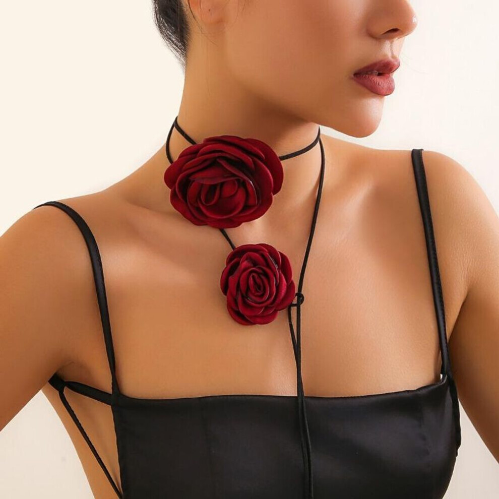 Maxpower (Red) Rose Choker Flower Strap Vintage Necklace Rose Dinner Necklace Accessories Necklace For Women Red