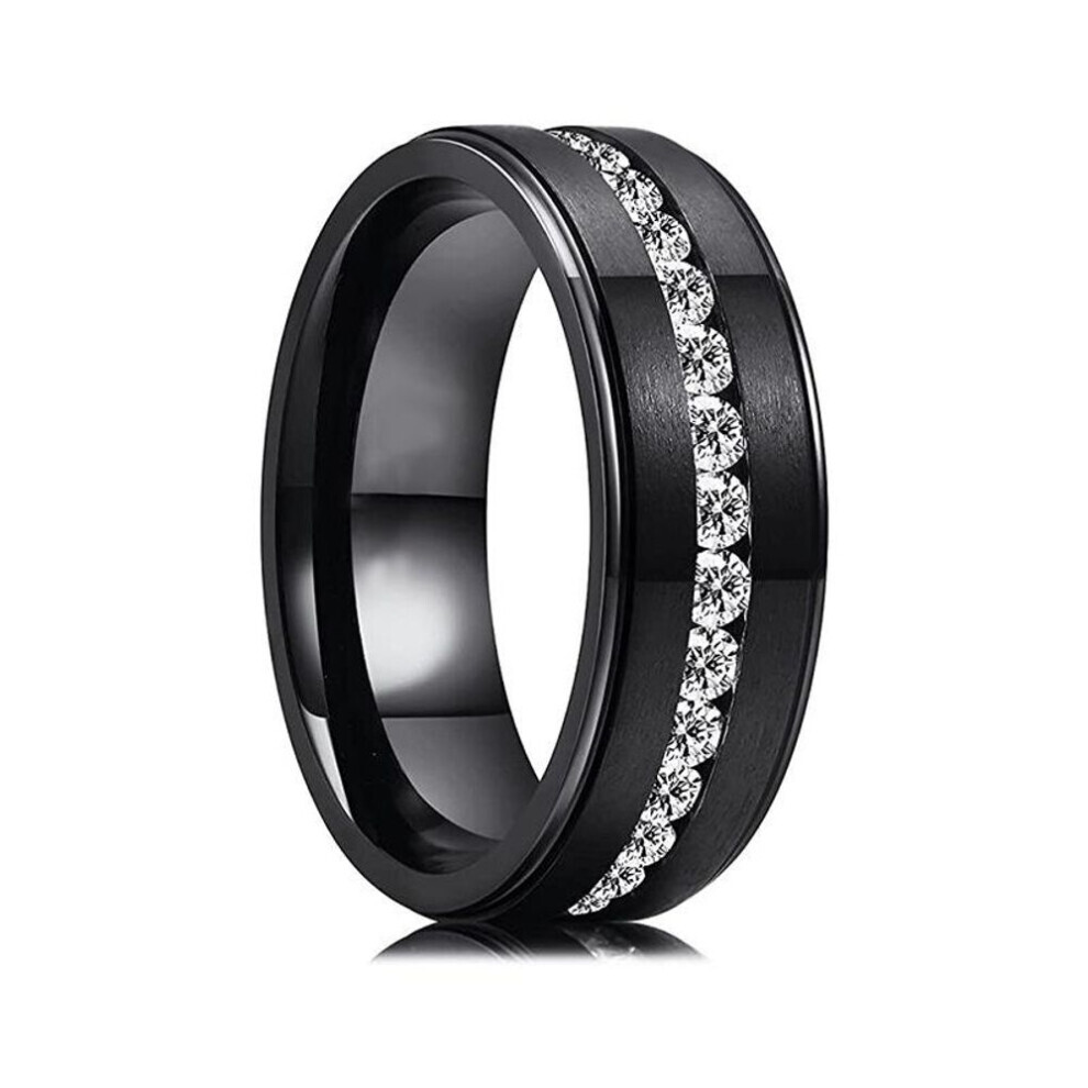 (black, 12) Titanium Steel Rhinestone Ring Jewelry Wedding Rings For Women Men