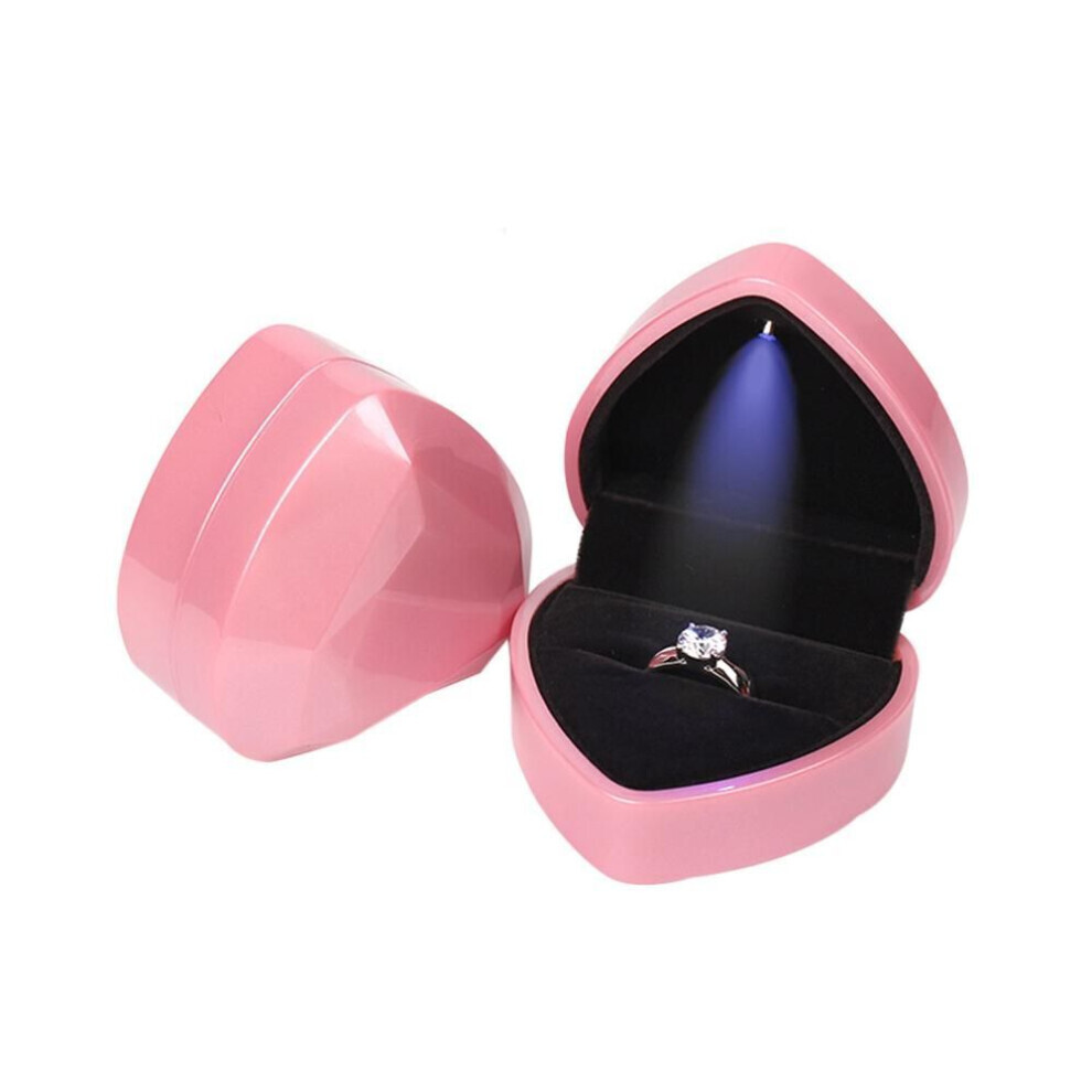 (pink) Heart Shaped Led Light Jewelry Gift Ring Package Decoration Box