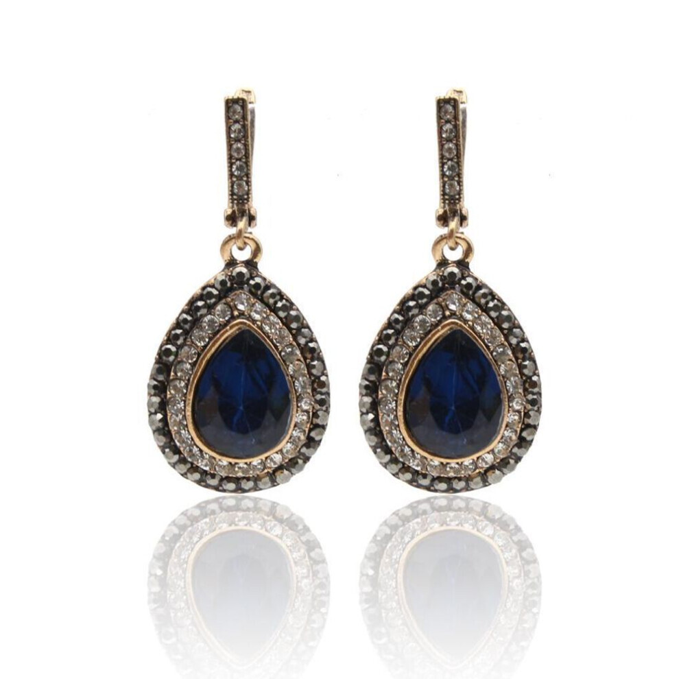 Maxpower (Blue) Vintage Drop Earring Turkish Retro Gold Color Bridal Jewelry Blue,Gold