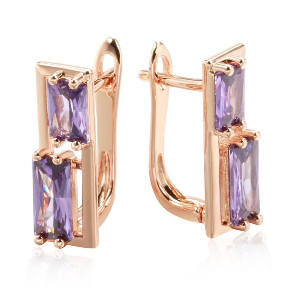 Maxpower (Purple) Asymmetrical Design Zircon Square Geometric Earrings For Women Trendy Bling Jewelry Purple