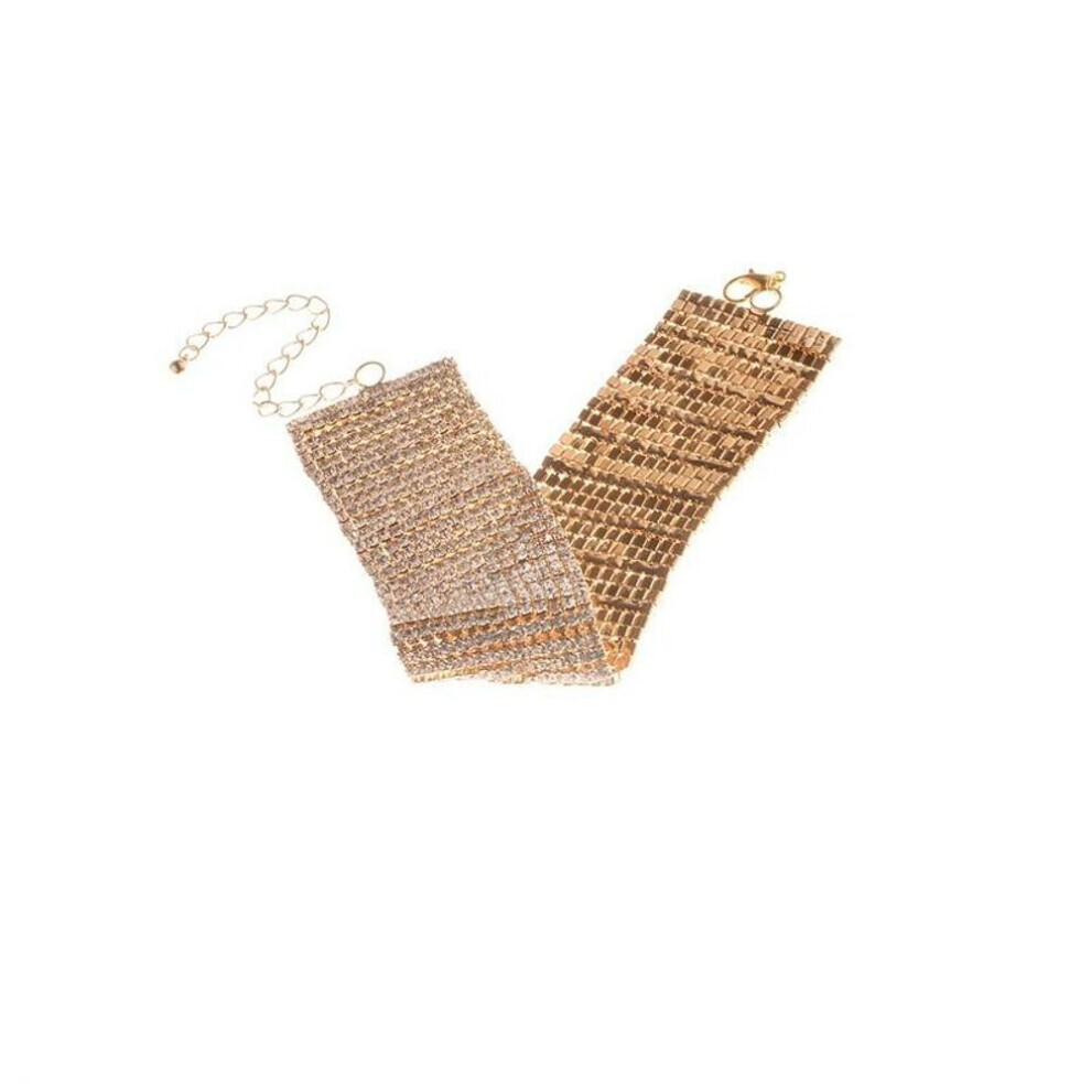 (gold) Sexy Wide Anklets Fully Diamond Foot Chain Nightclub Jewelry Dance Summer Beach Barefoot Chain