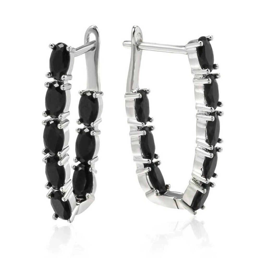 Maxpower (Black) Double Layer Paved Oval Black Zircon Silver Color Dangle Earrings Gothic Style Women Daily Accessories Black,Silver