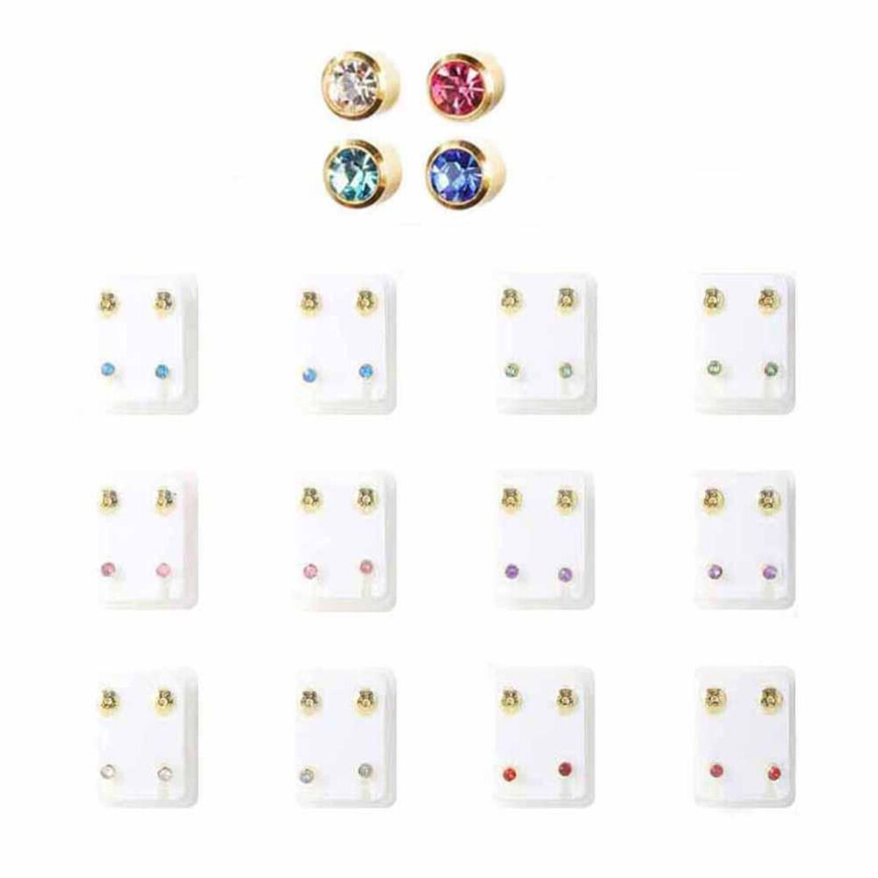 Maxpower (Golden,Multicolor) Stylish 12Pairs Women Girls Rhinestone Inlaid Ear Studs Mini Piercing Earrings Gifts