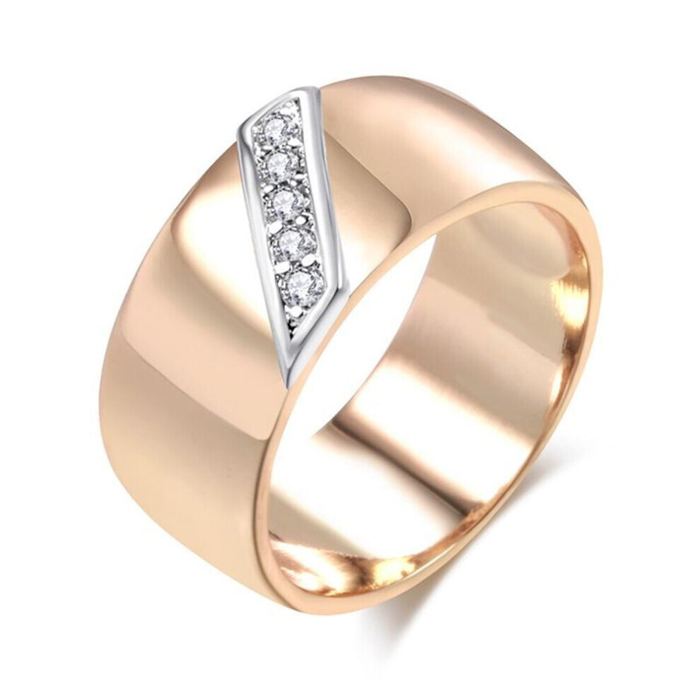 (10) Golden Smooth Wide Finger Rings Silver Plated Zircon Women Party Daily Light Luxury Jewelry