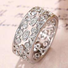 (white gold, Q108, number 6) "cao Shi French Light Luxury Floral Palace Ring - Elegant Snowflake Design"