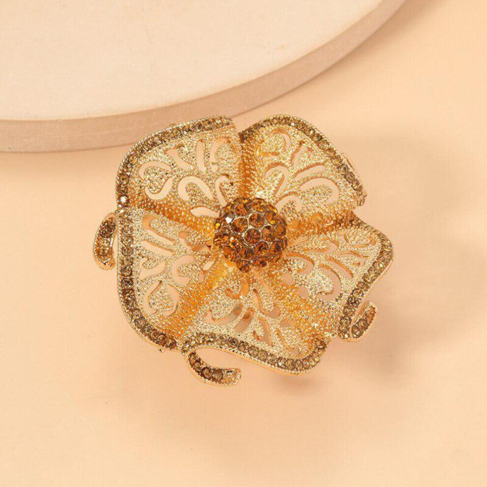 Photos - Ring MAXPOWER  Oversize Geometric Hollow Flower  For Women Adjustable Big Ring Wedding Accessories  Jewelry (Brown)