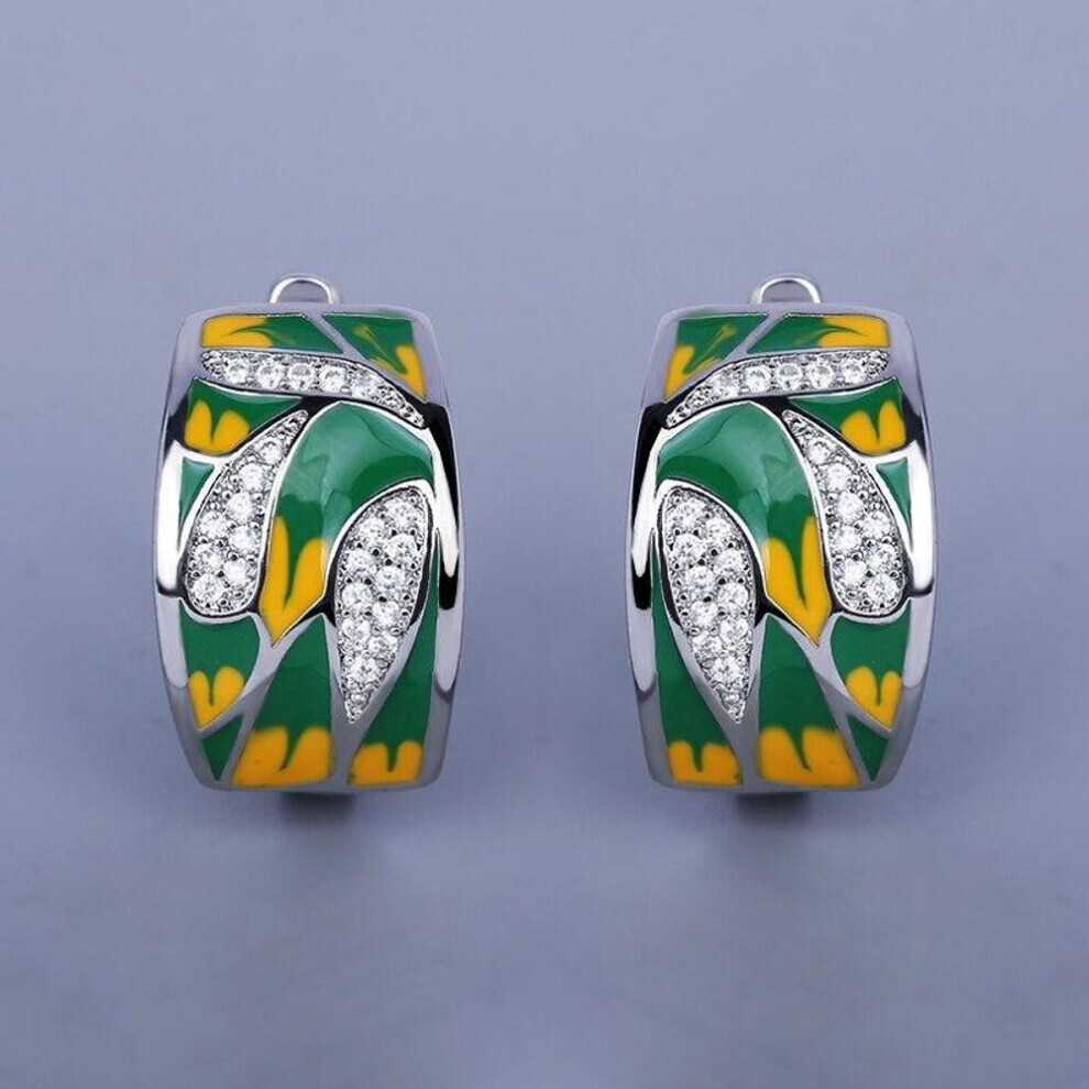 Maxpower (, As Shown) Classic Earrings For Women's Leaf Zircon Earrings Handmade Enamel Jewelry Women's For Wedding Jewelry Party Earring Green