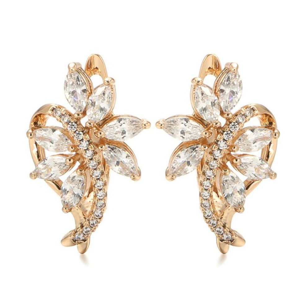 Maxpower (Rose ) Kinel Rose Shiny Crystal Flower Earrings For Women Gold