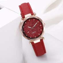 (red) Fashion Starry Sky Girl's Quartz Watches Top Luxury Ladies Wristwatches Gifts For Friend,family