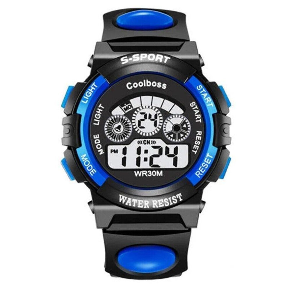 (blue) Children Watches Digital Sport Wristwatch For Kids Boys Girls Silicone Strap Waterproof Fashion Simple Big Dial Clock