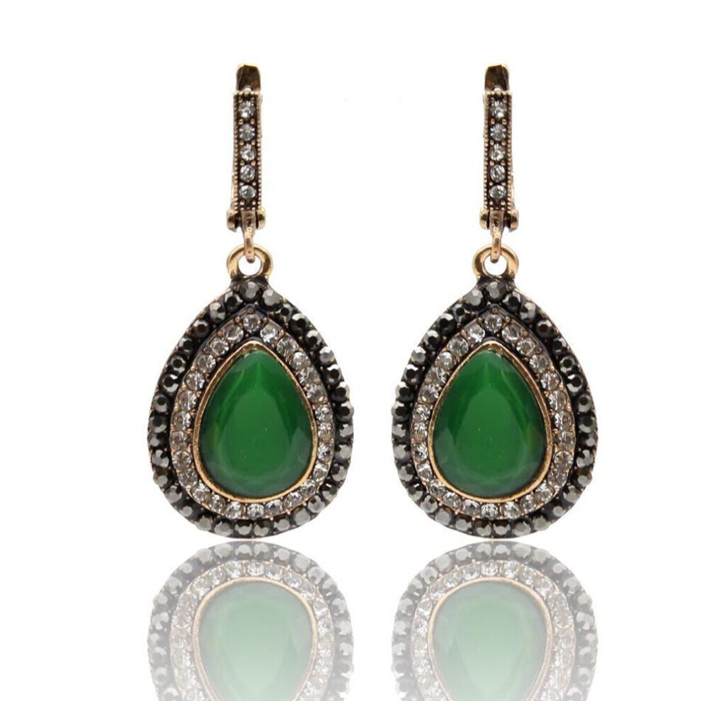 (green) Vintage Drop Earring Turkish Retro Gold Color Bridal Jewelry