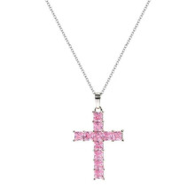 (Silver,Pink) Trendy Classic Unisex Cross Necklace Dropshipping Gold Multi Color Crystal Jesus Cross Pendant for Women Gifts