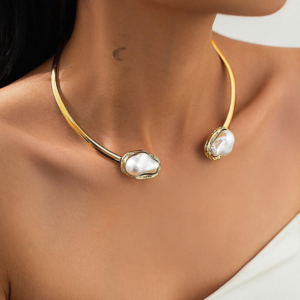 Maxpower (Gold, Necklace 6826) Baroque Pearl Necklace Clavicle Chain Set - European & American Retro Niche Design White,Gold
