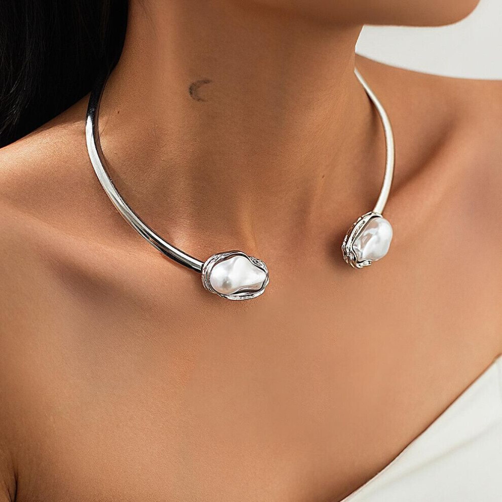 Maxpower (, K Necklace 6826) Baroque Pearl Necklace Clavicle Chain Set - European & American Retro Niche Design White