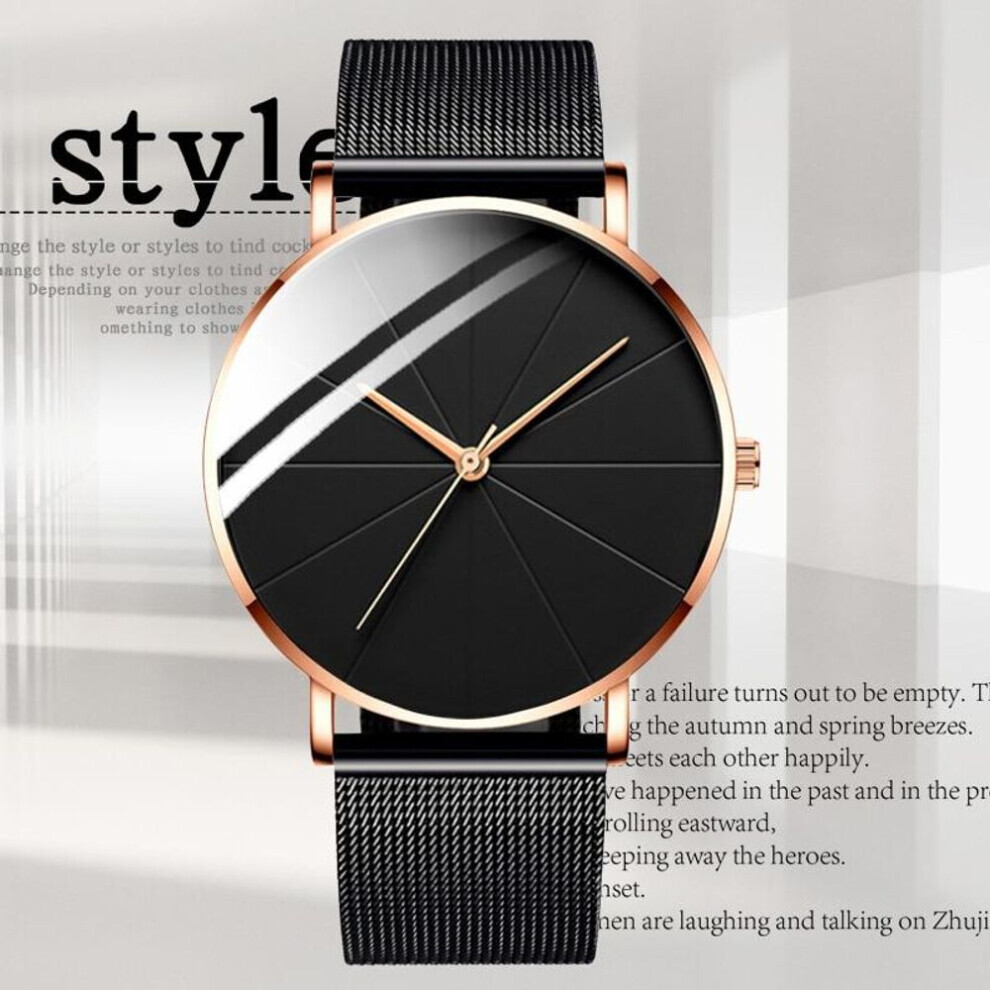 Maxpower (,Rose) Fashion Mens Watches Stainless Steel Ultra Thin Quartz Wrist Watch Luxury Business Classic Men Watch Relogio Masculino Black