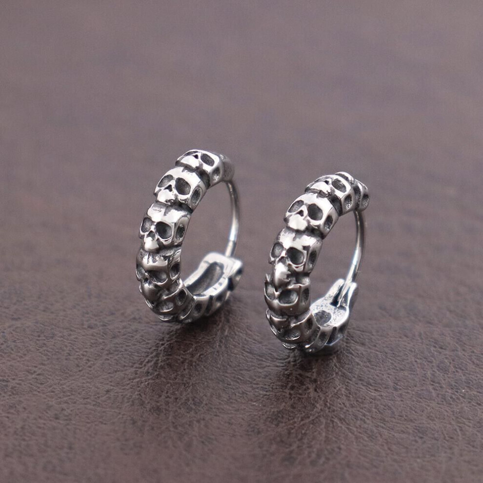 Maxpower (Silver) Punk Hip Hop Skull Hoop Earrings For Women Stainless Steel Trendy Charm Skeleton Hoop Earring Gothic Male Pop Jewelry Silver