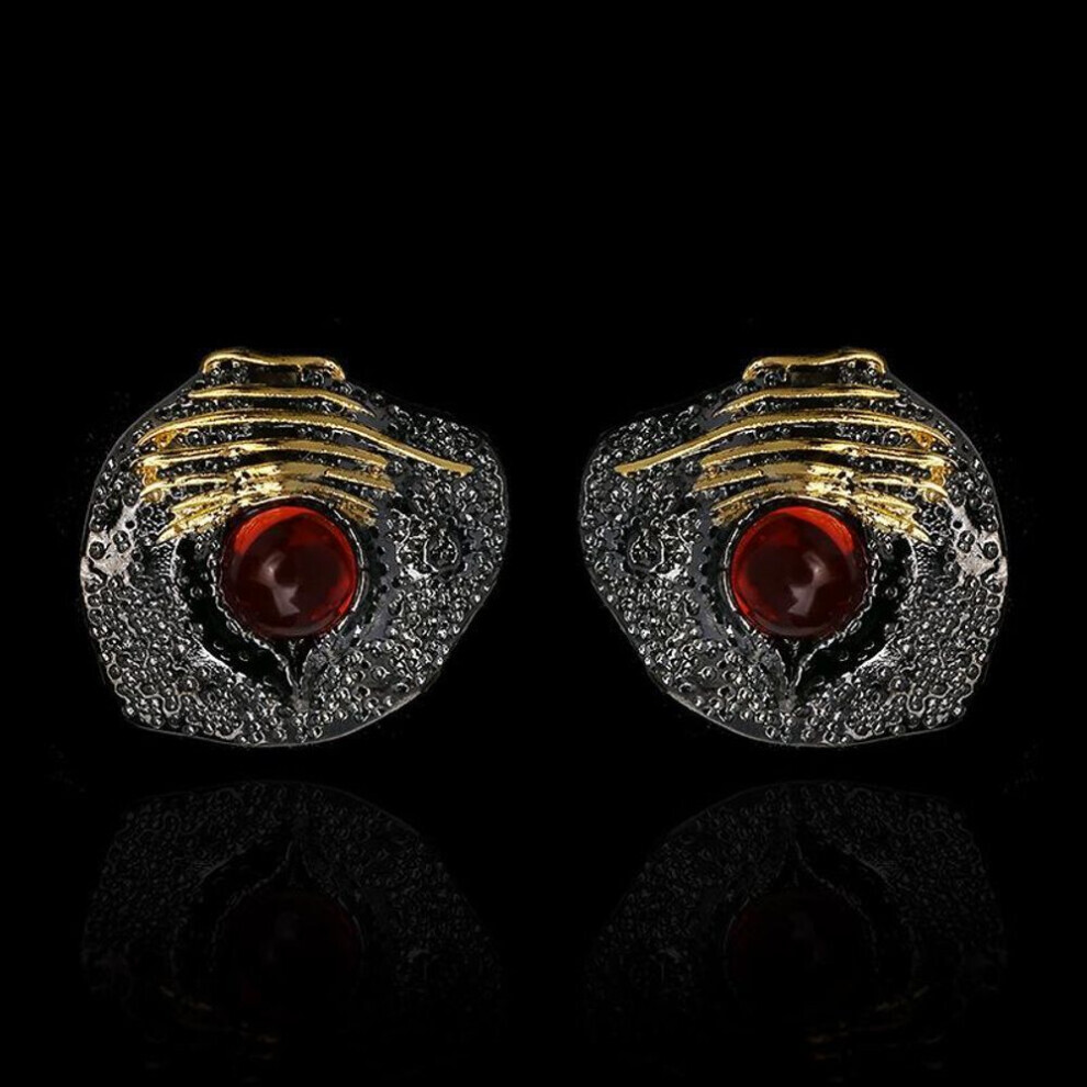 (black) Creative Earring For Women Unique Irregular Black Gold Earring Inlaid Red Gemstone Earring Italian Jewelry Earring Women Jewelry